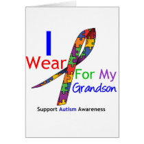 Autism I Wear Puzzle Ribbon For My Grandson Cards