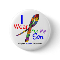 Autism I Wear Puzzle Ribbon For My Son Pins
