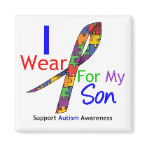 Autism I Wear Puzzle Ribbon For My Son Magnets