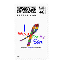Autism I Wear Puzzle Ribbon For My Son Postage Stamp