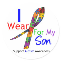 Autism I Wear Puzzle Ribbon For My Son Round Stickers