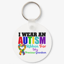 Autism I Wear Ribbon For My Precious Grandson keychains