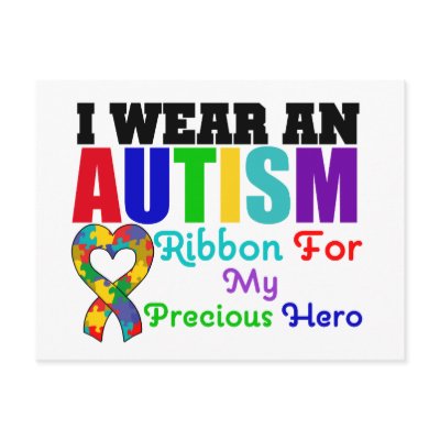 Autism I Wear Ribbon For My Precious Hero Postcards by giftsforawareness