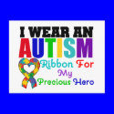 Autism I Wear Ribbon For My Precious Hero postcards