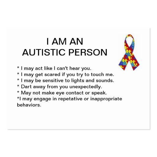 Autism ID cards Business Cards (back side)