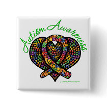 Autism Mosaic Heart Ribbon Buttons