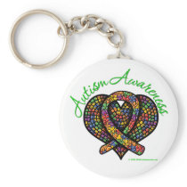Autism Mosaic Heart Ribbon Keychains