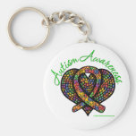Autism Mosaic Heart Ribbon Keychains