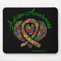Autism Mosaic Heart Ribbon mousepads