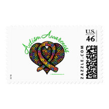 Autism Mosaic Heart Ribbon Stamps