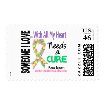 Autism Needs A Cure 3 (Pastel) Postage by awarenessgifts