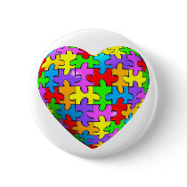 Autism Puzzle Heart Pinback Buttons
