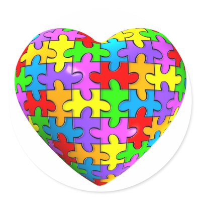Autism Puzzle Heart Round Stickers by wolfmama