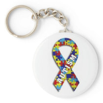 Autism Puzzle Ribbon Keychain