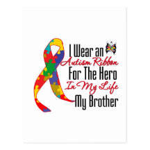 Autism Ribbon Hero in My Life My Brother Post Cards