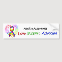 Autism Ribbon on Heart bumper stickers