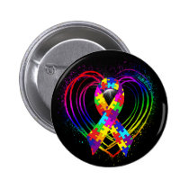 Autism Ribbon on Heart: buttons