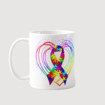 Autism Ribbon on Heart: mugs