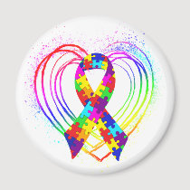 Autism Ribbon on Heart: magnets