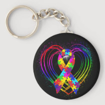 Autism Ribbon on Heart: keychains