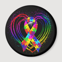 Autism Ribbon on Heart: magnets