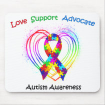 Autism Ribbon on Heart mousepads