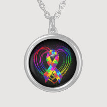 Autism Ribbon on Heart necklaces