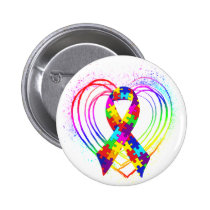 Autism Ribbon on Heart: buttons