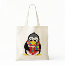 Autism Ribbon Penguin Scarf Canvas Bag