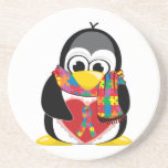Autism Ribbon Penguin Scarf Drink Coaster