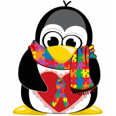 Autism Ribbon Penguin Scarf Acrylic Cut Out by fightcancertees