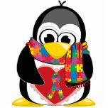 Autism Ribbon Penguin Scarf Acrylic Cut Out