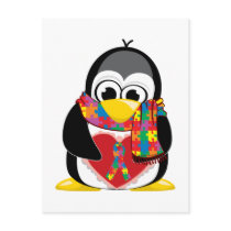 Autism Ribbon Penguin Scarf Post Card