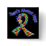 Autism There's Always Hope Floral Pinback Button