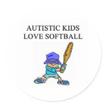 autistic kids love softball round stickers