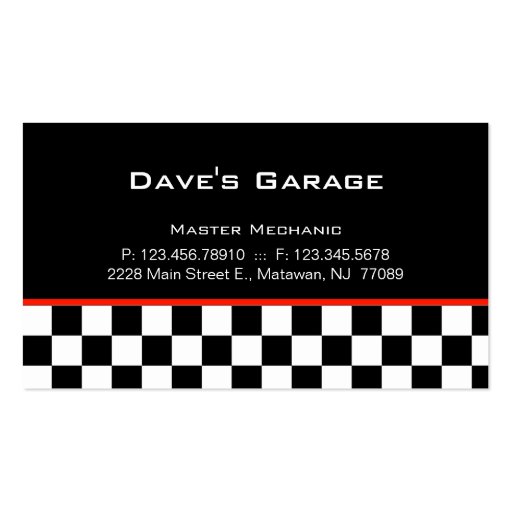 Auto Garage Business Card Racing (front side)