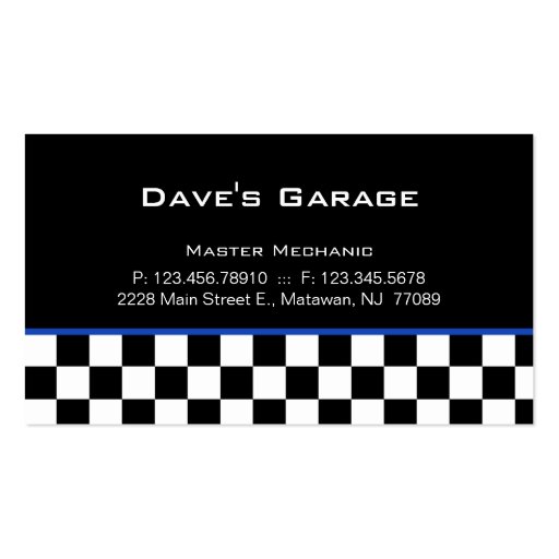 Auto Garage Business Card Racing Blue (front side)