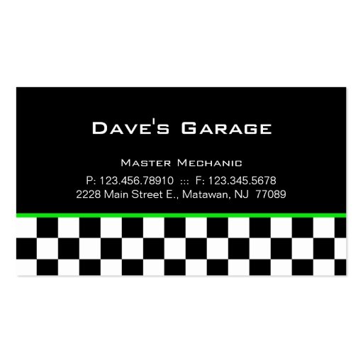 Auto Garage Business Card Racing Green (front side)