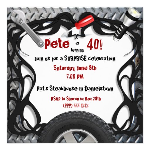 Auto Mechanic Custom Birthday Invitations