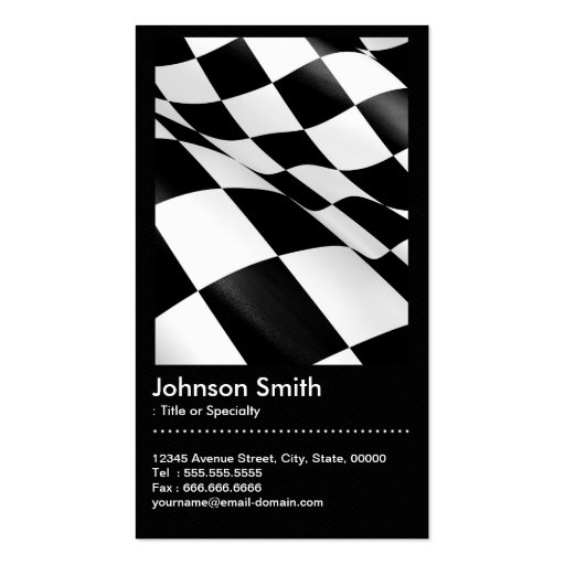 Auto Racing - Black White Checkered Flag QR Code Business Cards (front side)