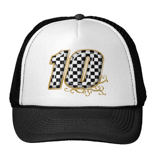 auto racing number 10 in gold mesh hat