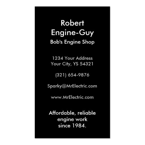 Auto repair parts mechanic automotive technician business card templates (back side)