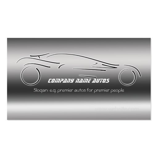Auto Sales, Luxury Silver Sportscar, steel-effect Business Card Template (front side)