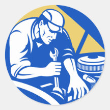 Automobile car repair mechanic with spanner round sticker