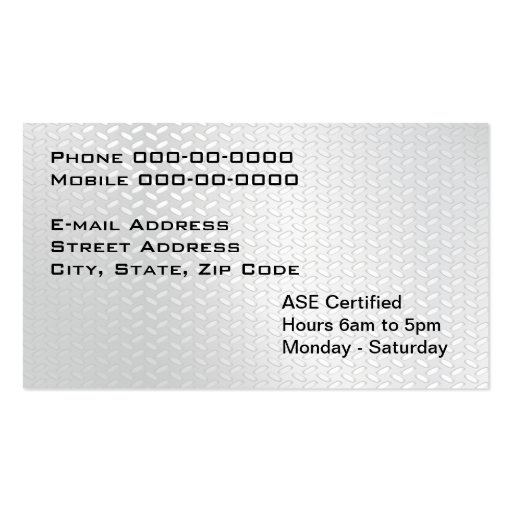 Automotive Mechanic Business Card (back side)