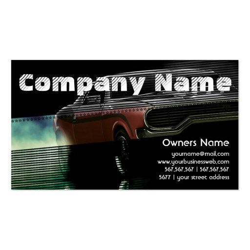 Automotive Red American Retro Muscle Car Business Card Templates (back side)