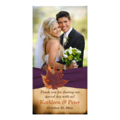 Autum Leaves Purple FAUX Ribbon Wedding Photo Card
