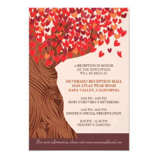 Autum Love Oak Tree Wedding Reception Card Announcements
