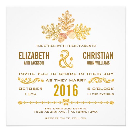 Autumn Acorns and Oak Leaves Wedding Invitation