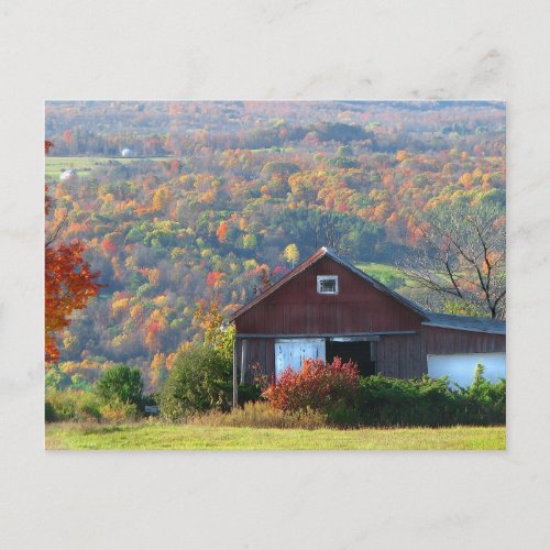 Autumn Barn and Hills postcard